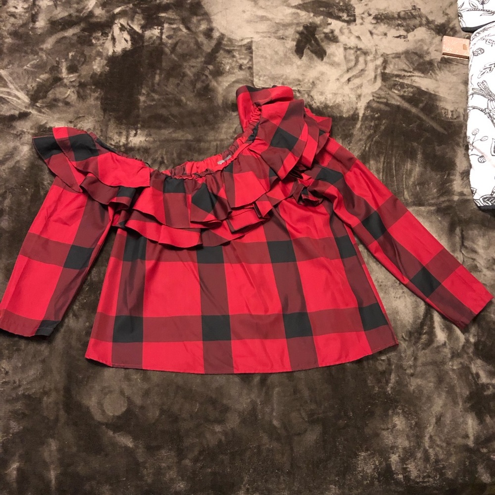 Gresyn Off One Shoulder Ruffle Plaid Checkered Top - Picture 8 of 8